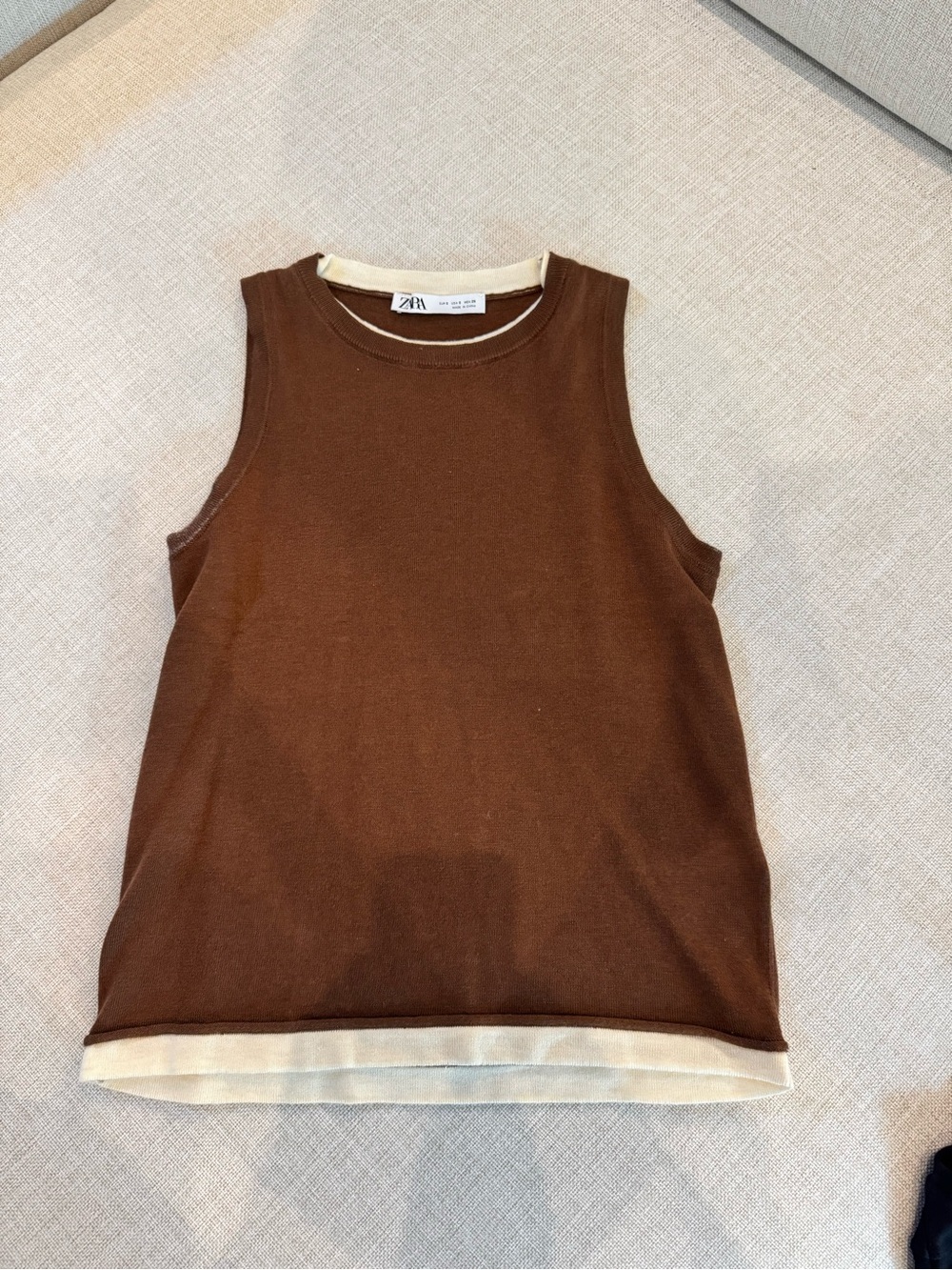 Zara Brown Knit Tank with Cream Trim